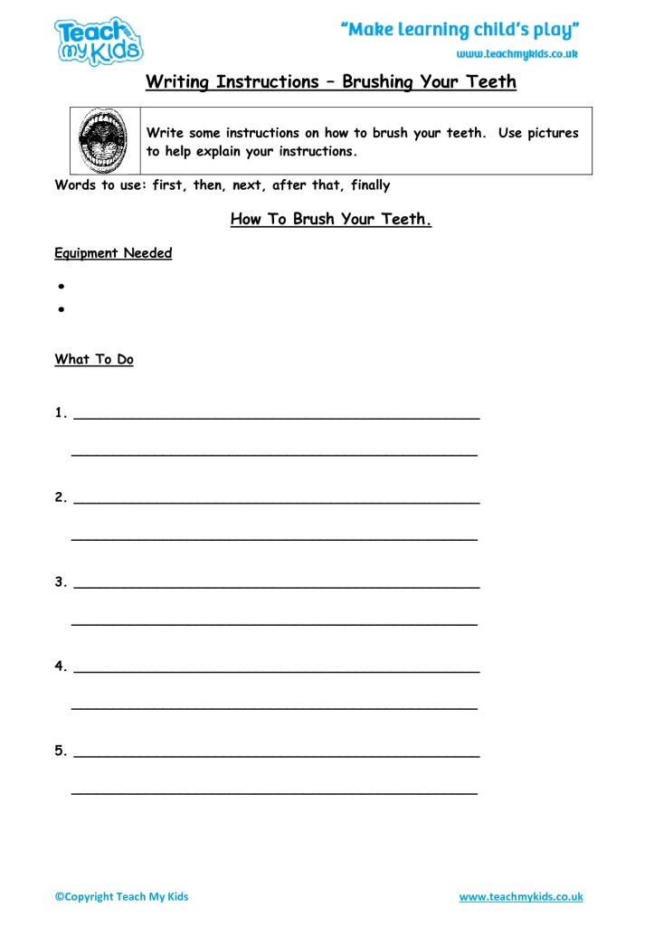 writing instructions worksheets